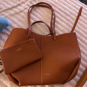 Tan Leather Tote Bag with Pouch